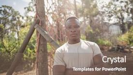  Presentation with obstacle course - PPT layouts enhanced with crossing guard - military man standing with arms background and a  colored foreground