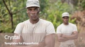  Presentation with obstacle course - Amazing PPT theme having crossing guard - military soldiers standing with arms backdrop and a  colored foreground