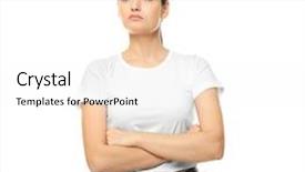  Presentation with pretty female military - Cool new slide deck with crossing guard - pretty female soldier on white backdrop and a sky blue colored foreground