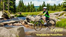 Presentation with biking - Presentation theme consisting of crossing river - healthy lifestyle - teenage boy background and a tawny brown colored foreground