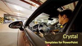  Presentation with car parking - Slide deck consisting of crossover - man sits on driver seat background and a tawny brown colored foreground