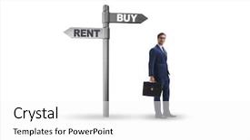  Presentation with crossroads - Audience pleasing slides consisting of crossroads betweem buying and renting backdrop and a white colored foreground