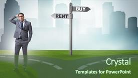  Presentation with crossroads - PPT theme with crossroads betweem buying and renting background and a tawny brown colored foreground