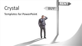  Presentation with crossroads - Amazing slide deck having crossroads betweem buying and renting backdrop and a white colored foreground