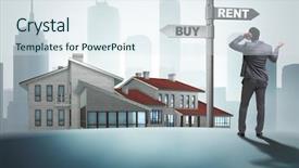  Presentation with crossroads - Slides with crossroads betweem buying and renting background and a  colored foreground