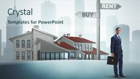  Presentation with crossroads - Presentation design featuring crossroads betweem buying and renting background and a sky blue colored foreground