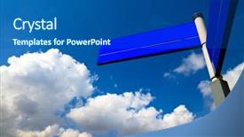  Presentation with crossroads - Amazing PPT theme having crossroads signs - blue wooden road sign backdrop and a ocean colored foreground