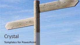  Presentation with directional - Slide set having crossroads signs - view of two directional wood background and a light blue colored foreground