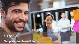  Presentation with video conferencing - Colorful presentation theme enhanced with businessman video conferencing with colleagues backdrop and a  colored foreground