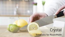  Presentation with lemon lime - PPT theme with euman sours - close up of human cutting background and a soft green colored foreground