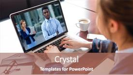  Presentation with video conferencing - PPT theme having view of businesswoman video conferencing background and a coral colored foreground