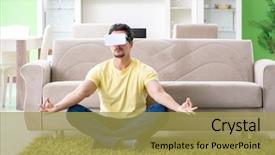  Presentation with virtual reality medical - Beautiful PPT theme featuring young man with virtual reality backdrop and a  colored foreground