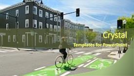  Presentation with bike - Beautiful slide deck featuring corner lines - protected bike lane backdrop and a mint green colored foreground