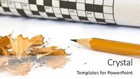  Presentation with scroll paper isolated on white - Audience pleasing slides consisting of crossword and pencil isolated backdrop and a white colored foreground
