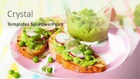  Presentation with rocket - Beautiful PPT theme featuring crostini with pea puree radish rocket and cheese backdrop and a blonde colored foreground