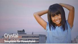  Presentation with buildings - Colorful PPT theme enhanced with crowd cheering black white - girl hands on head backdrop and a  colored foreground