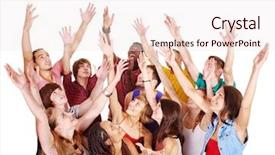  Presentation with group - Theme enhanced with crowd cheering black white - group people isolated background and a sky blue colored foreground