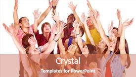  Presentation with group of diverse people - Beautiful slides featuring crowd cheering black white - group people isolated backdrop and a coral colored foreground