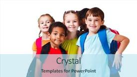  Presentation with kids tee shirt - Beautiful theme featuring crowd cheering black white - kids with backpacks in colorful backdrop and a light blue colored foreground