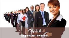  Presentation with crowd - Presentation theme featuring crowd management - businesswoman and his team background and a tawny brown colored foreground
