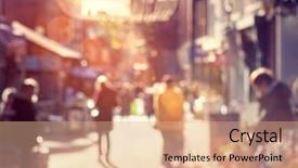  Presentation with crowd - Colorful presentation design enhanced with crowd of blurred shoppers walking backdrop and a coral colored foreground