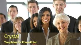  Presentation with crowd - Slides having crowd of business people looking at camera background and a tawny brown colored foreground