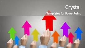  Presentation with crowd - Slide deck having crowd of businesspeople lifting up background and a  colored foreground