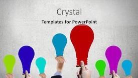  Presentation with crowd - Presentation theme featuring crowd of businesspeople lifting up hands with conceptual cards background and a light gray colored foreground