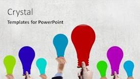  Presentation with crowd - Colorful PPT theme enhanced with crowd of businesspeople lifting up hands with conceptual cards backdrop and a white colored foreground