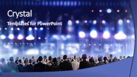 Presentation with crowd - Presentation theme consisting of crowd of businesspeople standing with back with lights at background background and a navy blue colored foreground