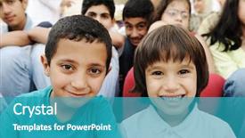  Presentation with children from different cultures - Beautiful slides featuring crowd of children different ages backdrop and a teal colored foreground