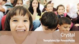  Presentation with school children - PPT layouts featuring crowd of children different ages background and a coral colored foreground