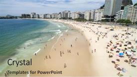  Presentation with city of chicago aerial view - Slide deck having crowd of people copacabana beach background and a soft green colored foreground