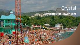  Presentation with crowd - Audience pleasing presentation design consisting of crowd-of-people-on-beach backdrop and a gray colored foreground