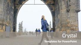  Presentation with czechia - Presentation with crowd of people on charles bridge in prague czechia background and a gray colored foreground