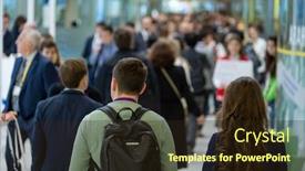  Presentation with crowd - PPT theme enhanced with crowd-of-people-walking-indoors background and a wine colored foreground