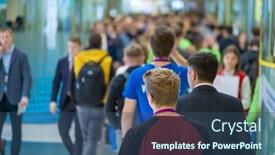  Presentation with crowd - Colorful presentation design enhanced with crowd-of-people-walking-indoors backdrop and a ocean colored foreground