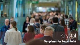  Presentation with crowd - PPT theme with crowd-of-people-walking-indoors background and a tawny brown colored foreground