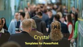  Presentation with crowd - Presentation theme having crowd-of-people-walking-indoors background and a tawny brown colored foreground
