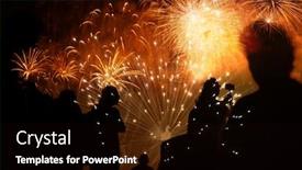  Presentation with celebrations - Beautiful theme featuring crowd of people watching fireworks - new year celebrations backdrop and a wine colored foreground