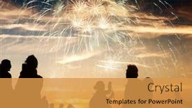  Presentation with celebrations - PPT layouts with crowd of people watching fireworks - new year celebrations background and a gold colored foreground