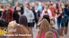  Presentation with people street - Cool new PPT theme with crowd-of-people backdrop and a tawny brown colored foreground