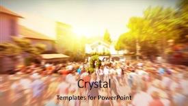  Presentation with city people walking - Beautiful theme featuring crowd of walking people backdrop and a coral colored foreground