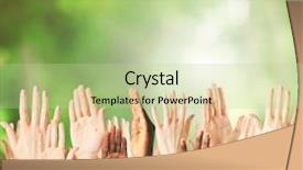  Presentation with group of students raising hands - Amazing theme having crowd raising hands on green backdrop and a mint green colored foreground