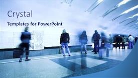  Presentation with crowd - Colorful theme enhanced with crowd waiting train on platform in subway backdrop and a sky blue colored foreground