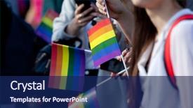  Presentation with rainbow pride - Slides enhanced with crowd waving rainbow flags background and a navy blue colored foreground