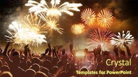  Presentation with crowd - Amazing PPT theme having crowd-with-raised-hands backdrop and a tawny brown colored foreground