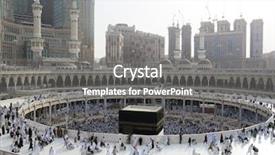  Presentation with hajj - Slides having crowd worshipping - journey to hajj in mecca background and a gray colored foreground
