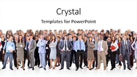  Presentation with group of diverse people - PPT theme having crowded - big group of business people background and a white colored foreground