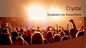  Presentation with bright yellow - Presentation design having crowded - cheering crowd in front background and a lemonade colored foreground